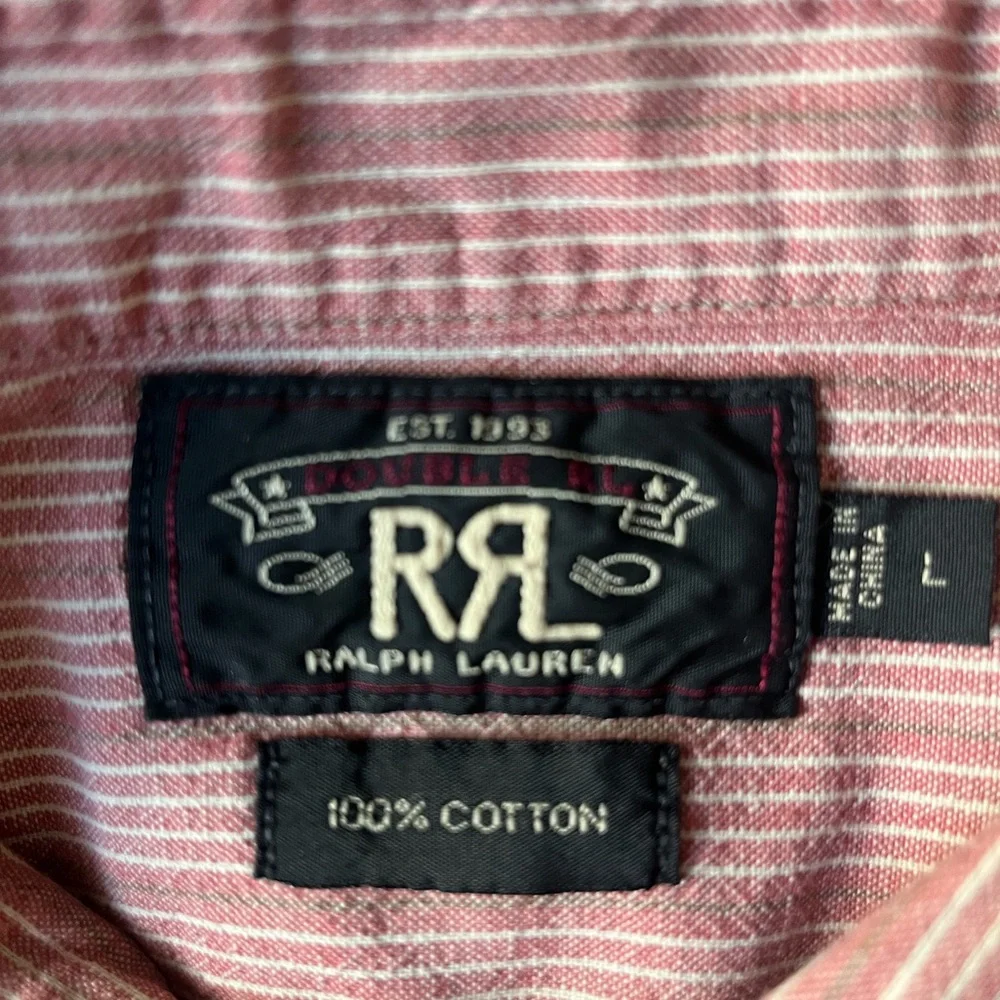 Ralph Lauren Double RL Red Striped Button Down Shirt Sz L - Picture 4 of 6